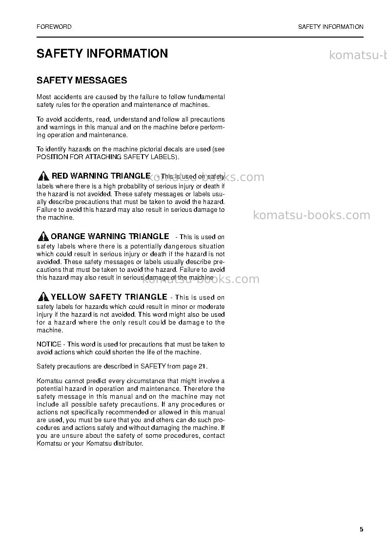 Komatsu pw180-7gbr-k Operation manual cover Page 5 Komatsu pw180-7gbr-k Operation manual cover Page 5
