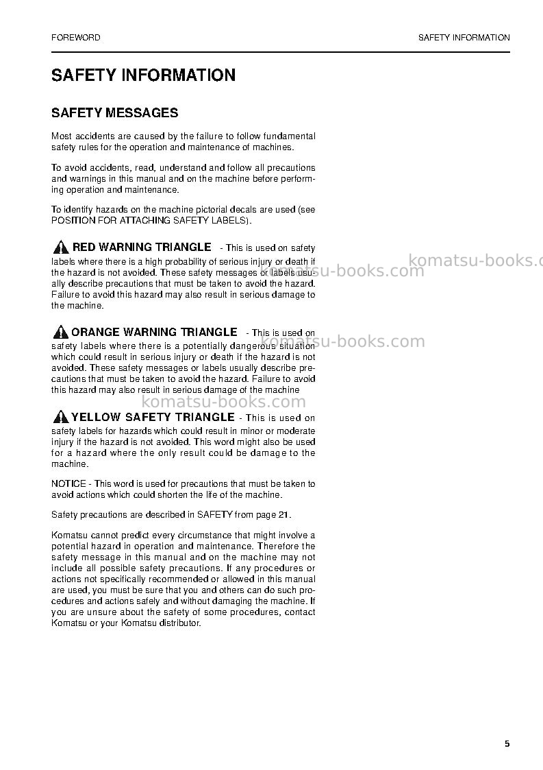 Komatsu pw130-7gbr-k Operation manual cover Page 5 Komatsu pw130-7gbr-k Operation manual cover Page 5