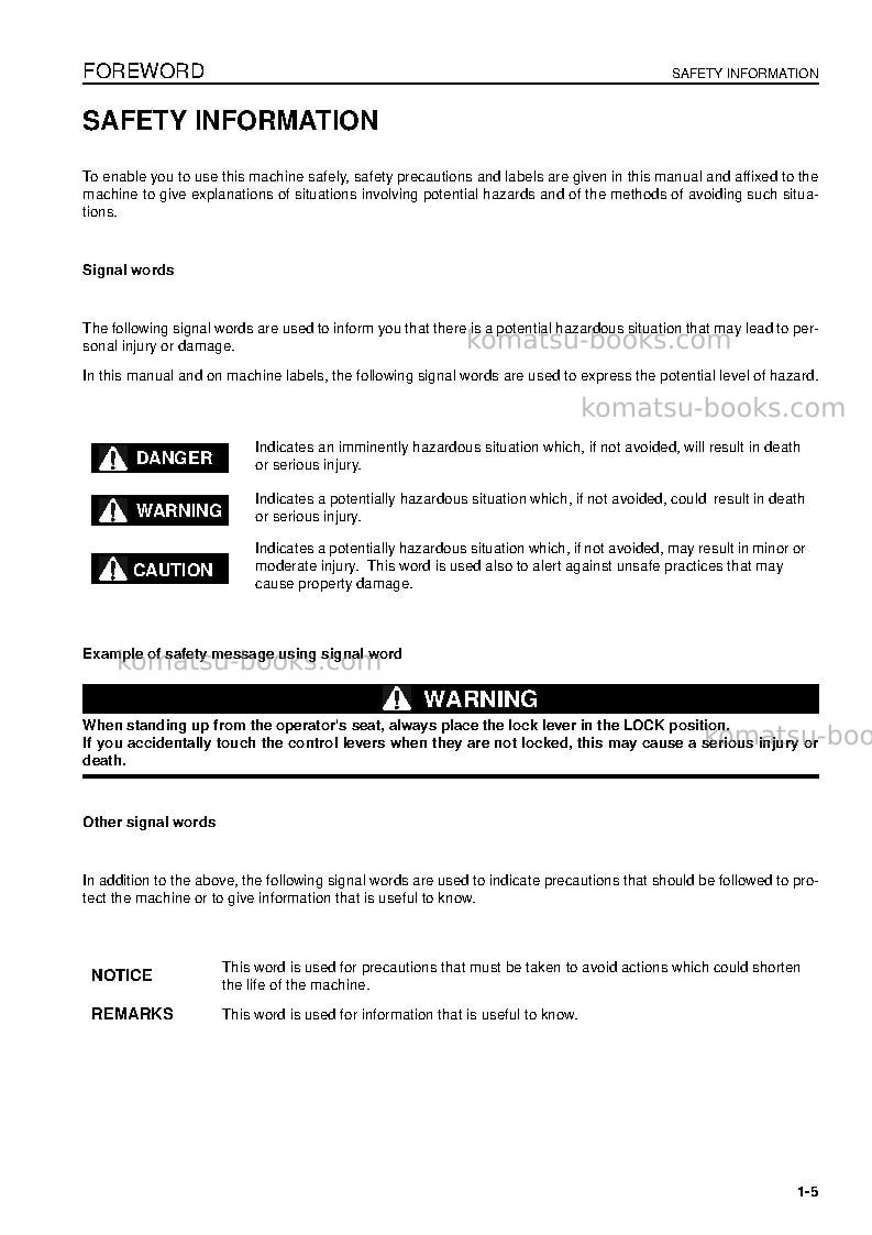 Komatsu pc210nlc-8gbr Operation manual cover Page 5 Komatsu pc210nlc-8gbr Operation manual cover Page 5