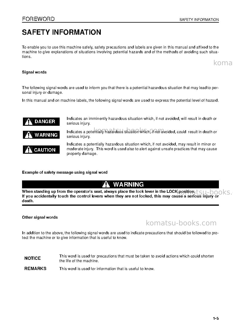 Komatsu pc290nlc-8gbr Operation manual cover Page 5 Komatsu pc290nlc-8gbr Operation manual cover Page 5