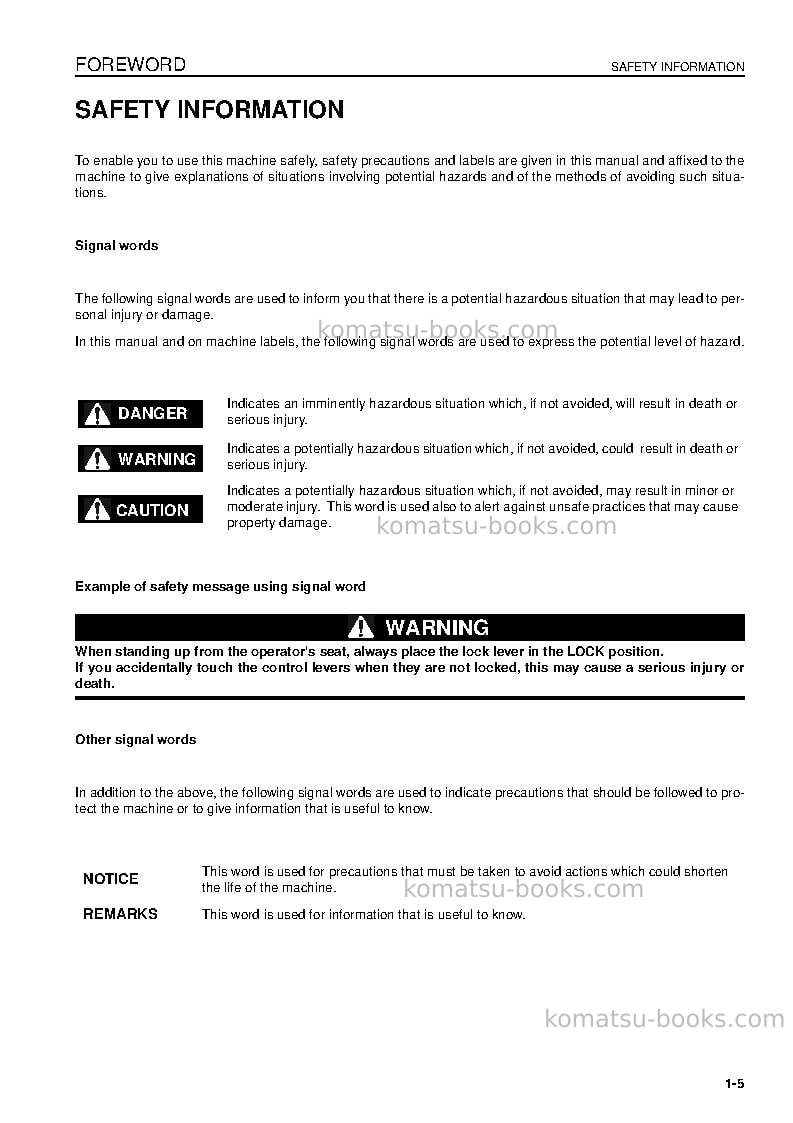 Komatsu pc290nlc-8gbr Operation manual cover Page 5 Komatsu pc290nlc-8gbr Operation manual cover Page 5