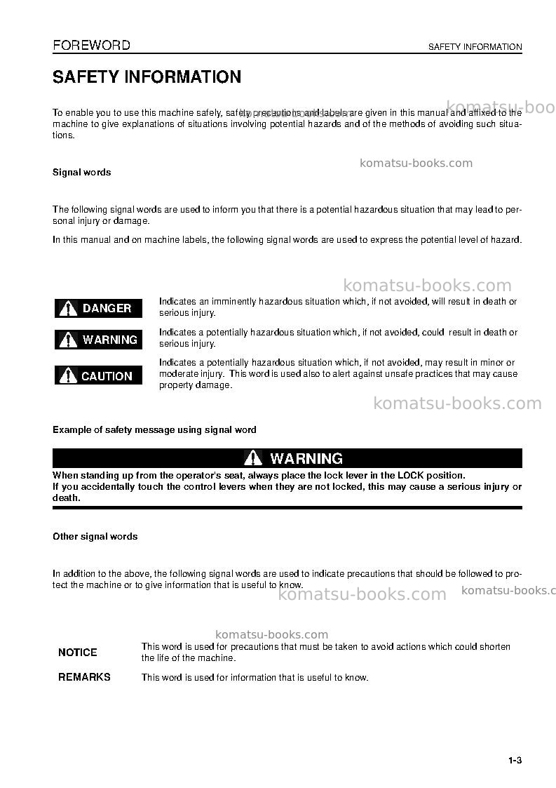 Komatsu pc450-8gbr Operation manual cover Page 5 Komatsu pc450-8gbr Operation manual cover Page 5