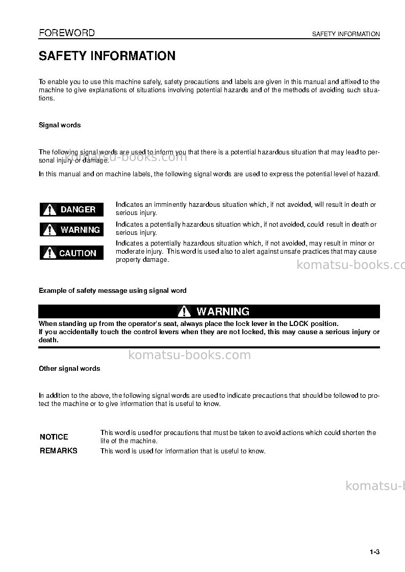 Komatsu pc130-8gbr Operation manual cover Page 5 Komatsu pc130-8gbr Operation manual cover Page 5