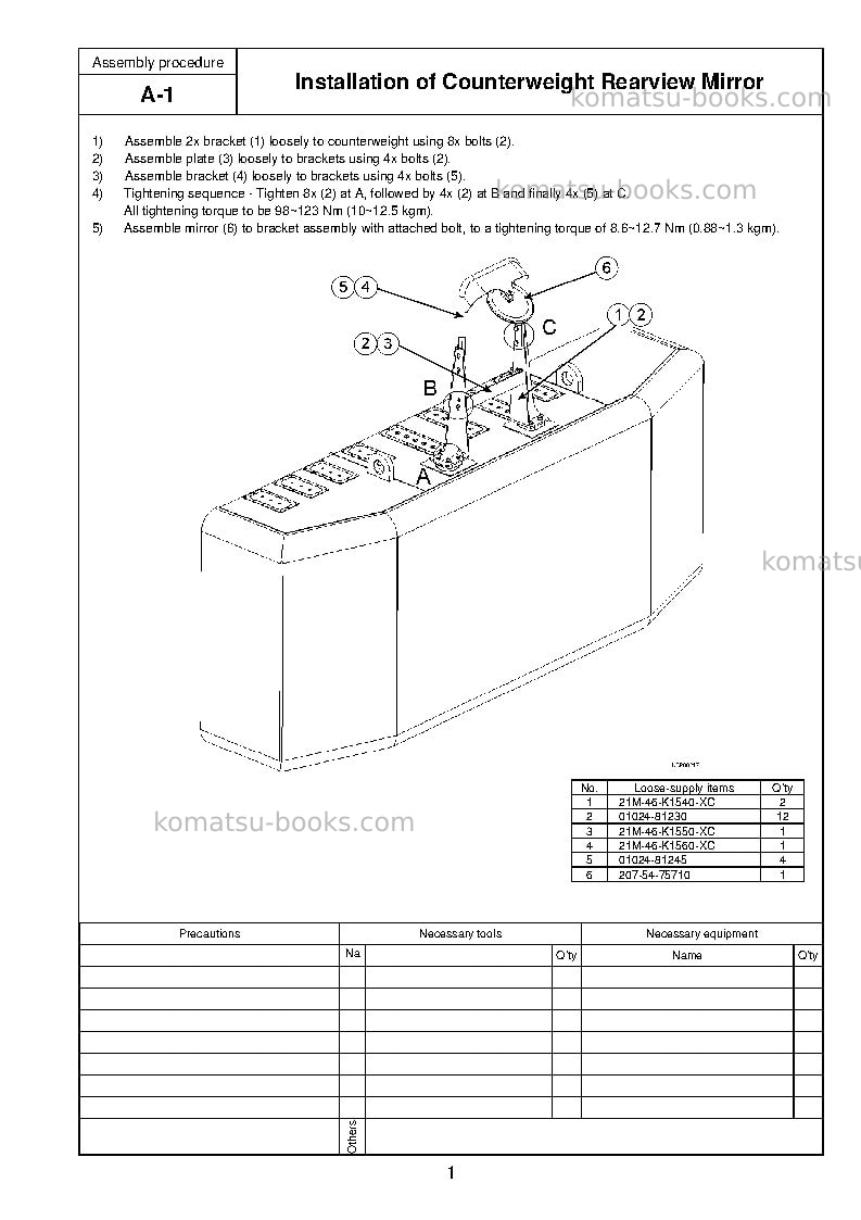 Komatsu pc600-8gbr Field assembly manual cover Page 5 Komatsu pc600-8gbr Field assembly manual cover Page 5