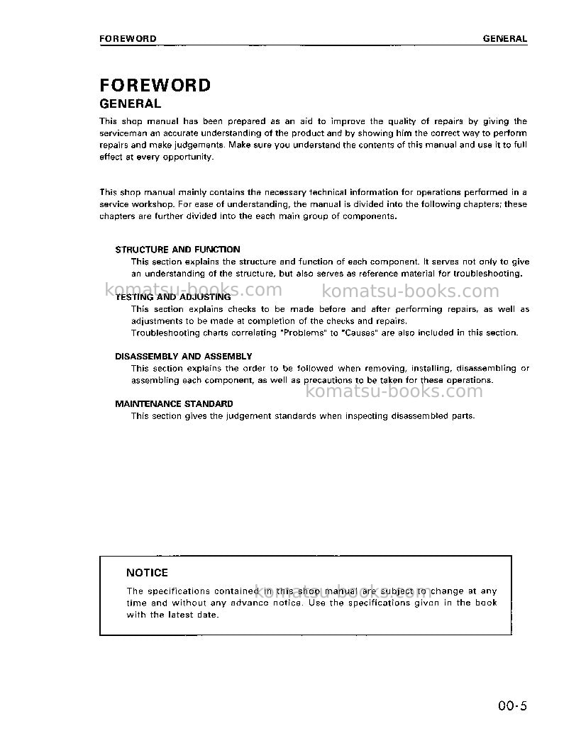 Komatsu pc450-6jpn Repair & maintenance cover Page 5