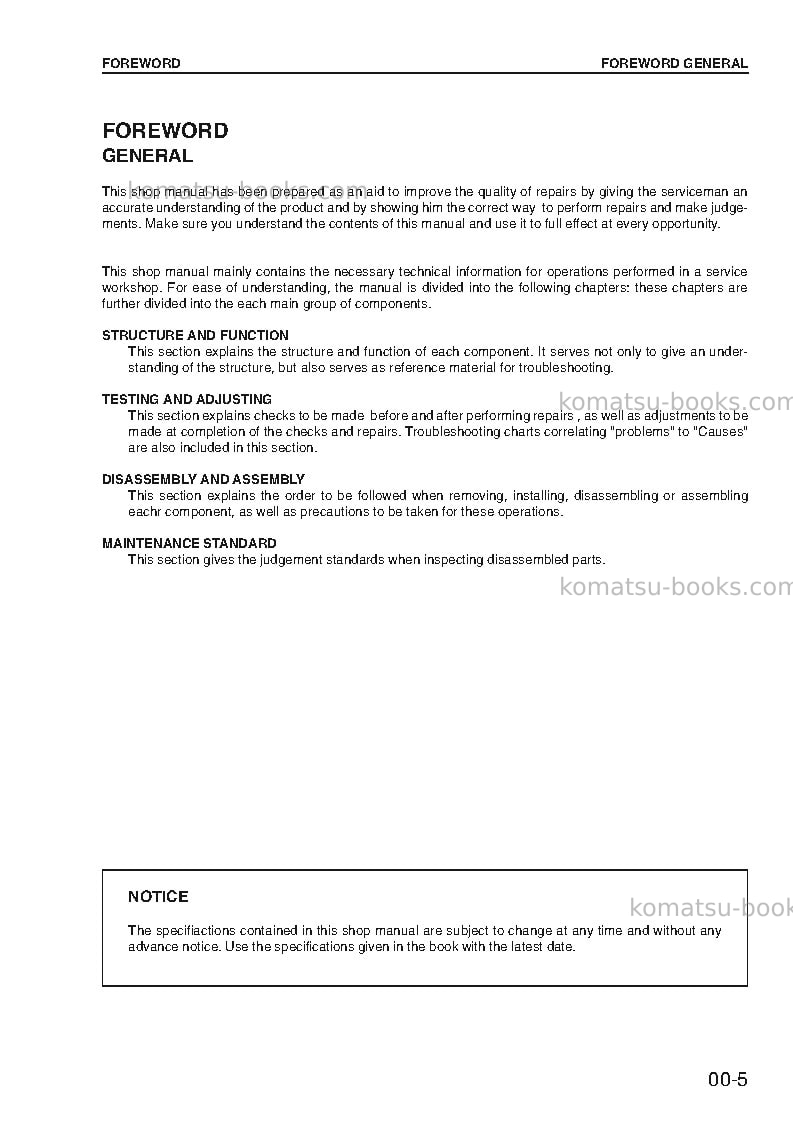Komatsu pc340-6gbr-k Repair & maintenance cover Page 5 Komatsu pc340-6gbr-k Repair & maintenance cover Page 5