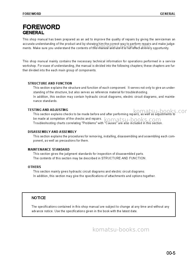 Komatsu pc450lc-7gbr-k Repair & maintenance cover Page 5