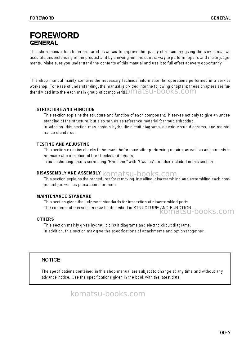 Komatsu pc750se-7gbr-k Repair & maintenance cover Page 5
