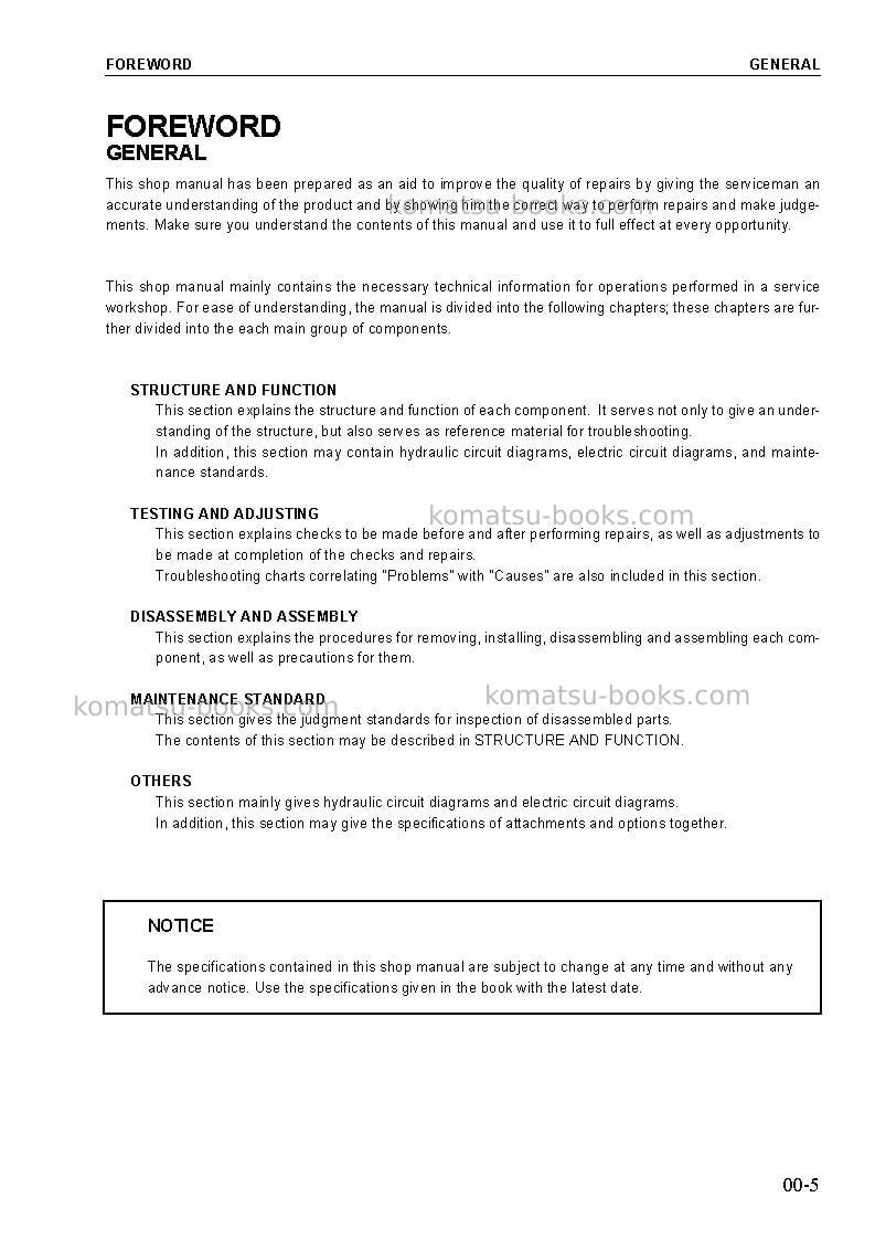 Komatsu pc600-7gbr-k Repair & maintenance cover Page 5 Komatsu pc600-7gbr-k Repair & maintenance cover Page 5