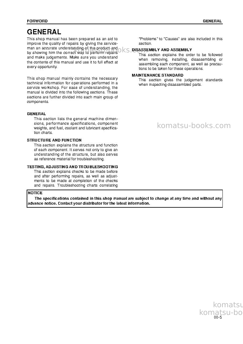 Komatsu pw130-7gbr-k Repair & maintenance cover Page 5
