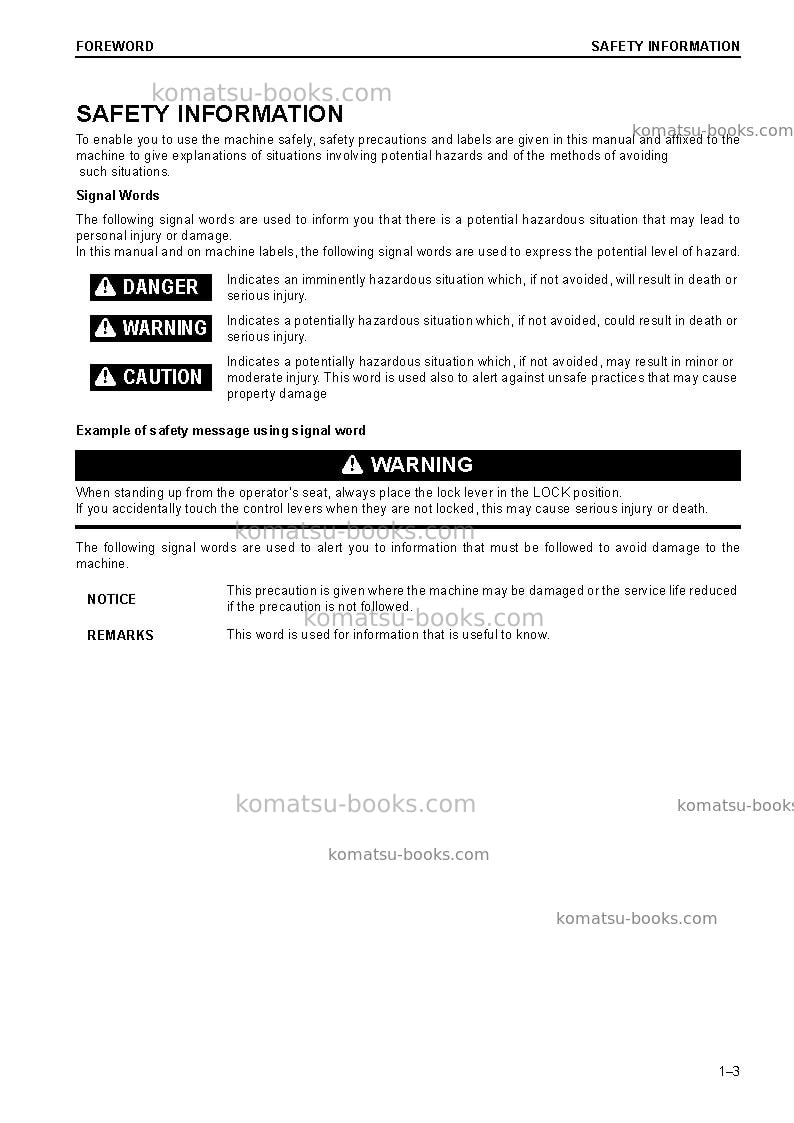 Komatsu pc290lc-10gbr Operation manual cover Page 5 Komatsu pc290lc-10gbr Operation manual cover Page 5