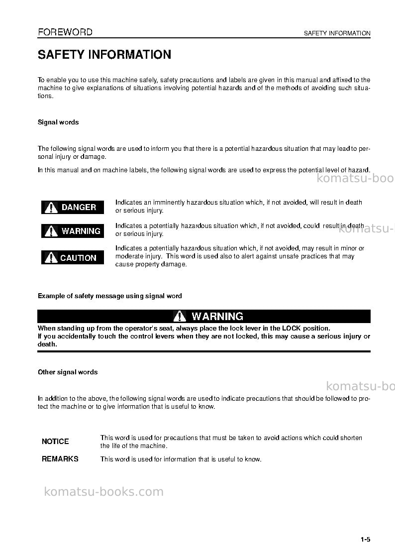 Komatsu pc210-8gbr Operation manual cover Page 5 Komatsu pc210-8gbr Operation manual cover Page 5