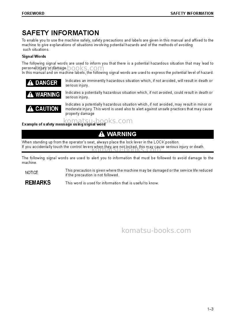 Komatsu pc210lc-10gbr Operation manual cover Page 5 Komatsu pc210lc-10gbr Operation manual cover Page 5