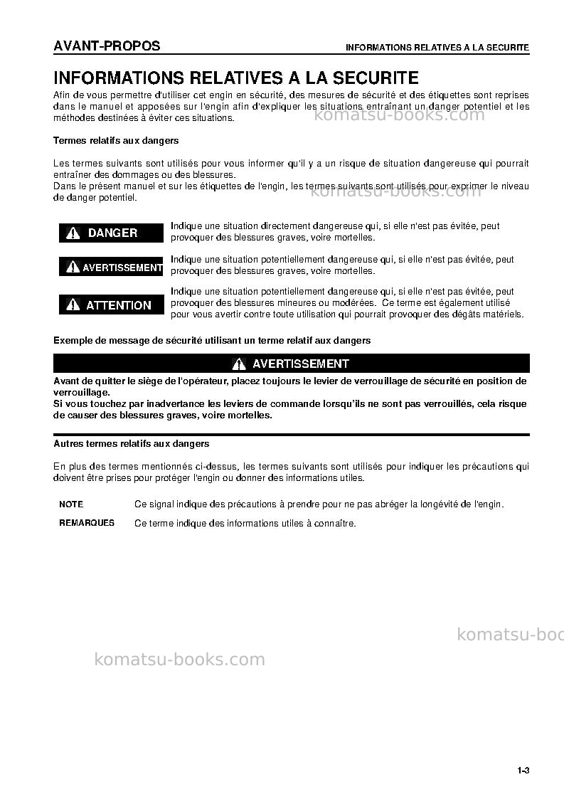 Komatsu pc160lc-7gbr-k Manuel d'utilisation couverture Page 5 Komatsu pc160lc-7gbr-k Manuel d'utilisation couverture Page 5