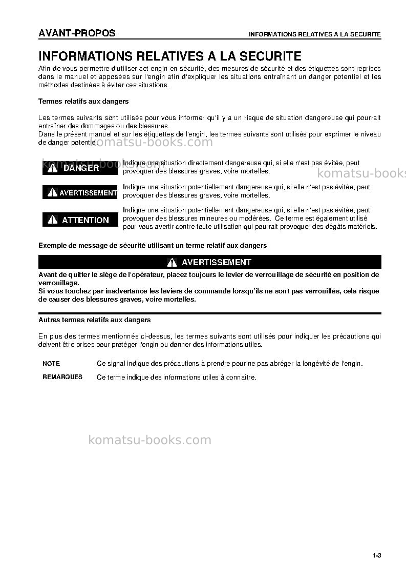 Komatsu pc160lc-7gbr-k Manuel d'utilisation couverture Page 5