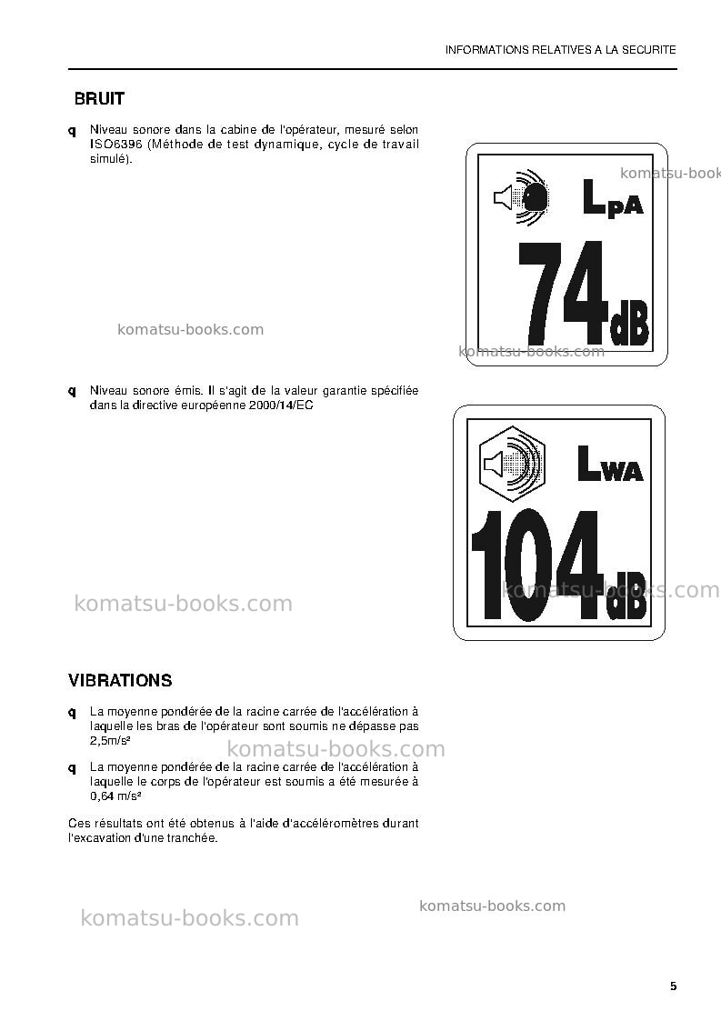 Komatsu pw220-7gbr-k Manuel d'utilisation couverture Page 5 Komatsu pw220-7gbr-k Manuel d'utilisation couverture Page 5