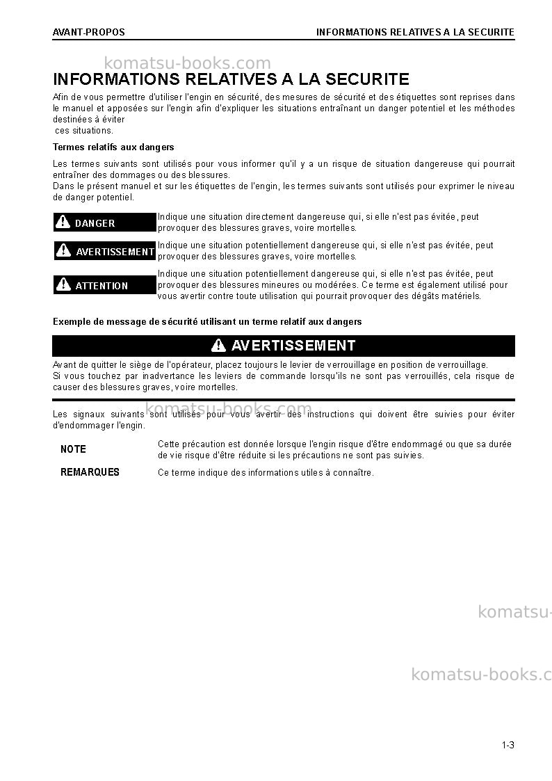 Komatsu pc290nlc-10gbr Manuel d'utilisation couverture Page 5 Komatsu pc290nlc-10gbr Manuel d'utilisation couverture Page 5