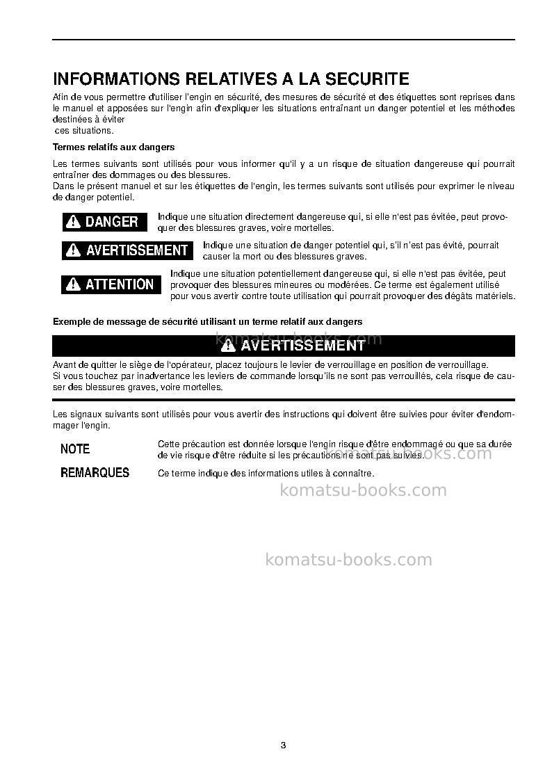 Komatsu pc210lci-10gbr Manuel d'utilisation couverture Page 5 Komatsu pc210lci-10gbr Manuel d'utilisation couverture Page 5