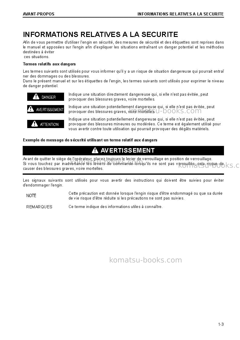 Komatsu pc210lc-10gbr Manuel d'utilisation couverture Page 5