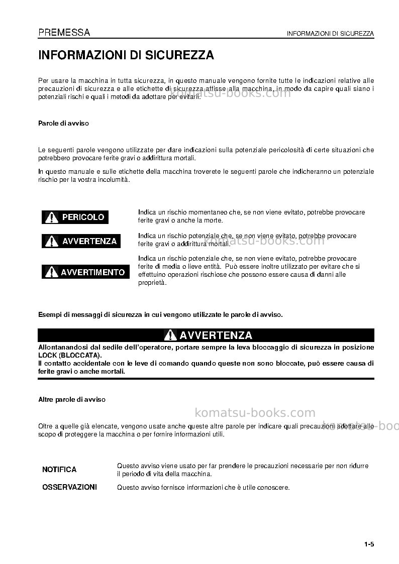Komatsu pc210-8gbr Manuale operativo copertina Pagina 5 Komatsu pc210-8gbr Manuale operativo copertina Pagina 5