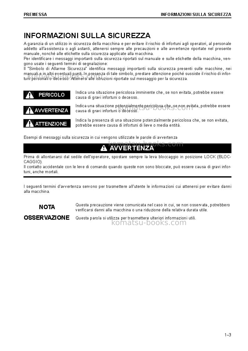 Komatsu pc228uslc-10gbr Manuale operativo copertina Pagina 5 Komatsu pc228uslc-10gbr Manuale operativo copertina Pagina 5