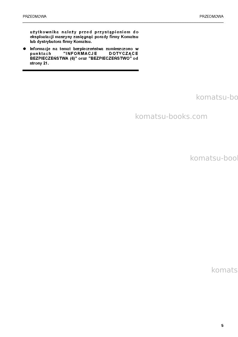 Komatsu pw160-7deu Instrukcja obsługi okładka Strona 5