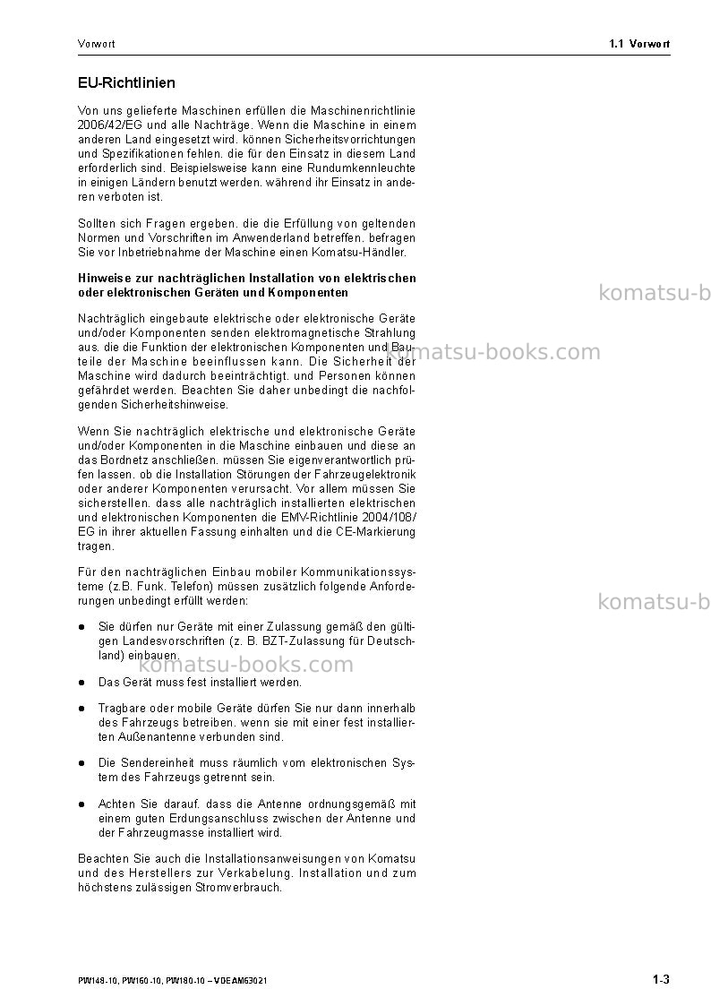 Komatsu pw160-10deu Betriebsanleitung Titelseite Seite 5 Komatsu pw160-10deu Betriebsanleitung Titelseite Seite 5