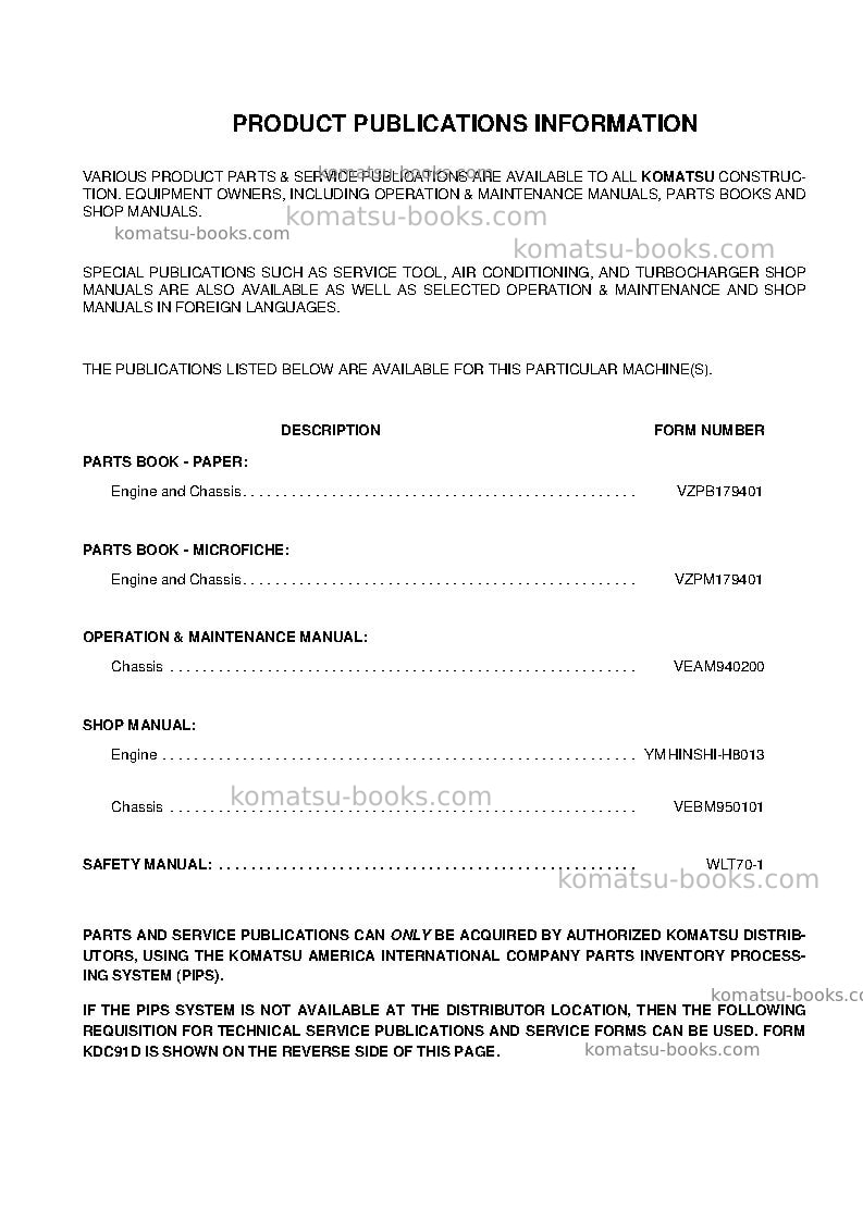 Komatsu wa65-3deu Operation manual cover Page 5 Komatsu wa65-3deu Operation manual cover Page 5