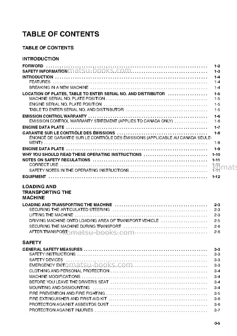 Komatsu wa65-3deu Operation manual cover Page 5 Komatsu wa65-3deu Operation manual cover Page 5