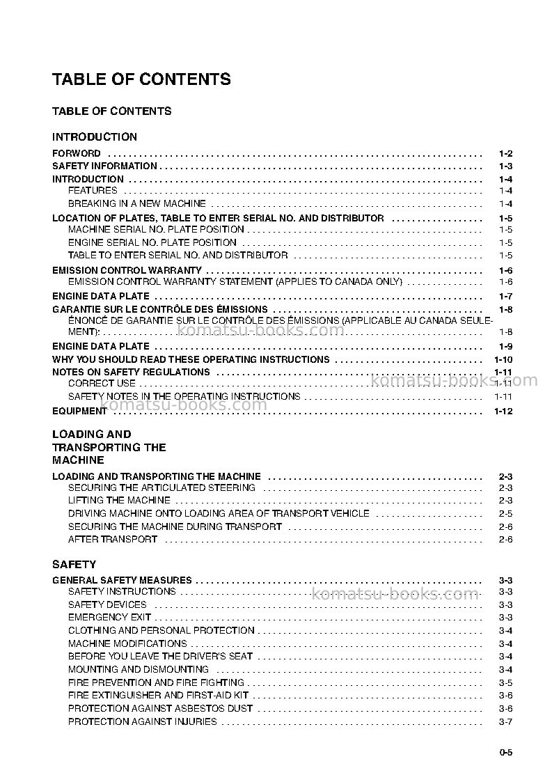 Komatsu wa75-3deu Operation manual cover Page 5 Komatsu wa75-3deu Operation manual cover Page 5