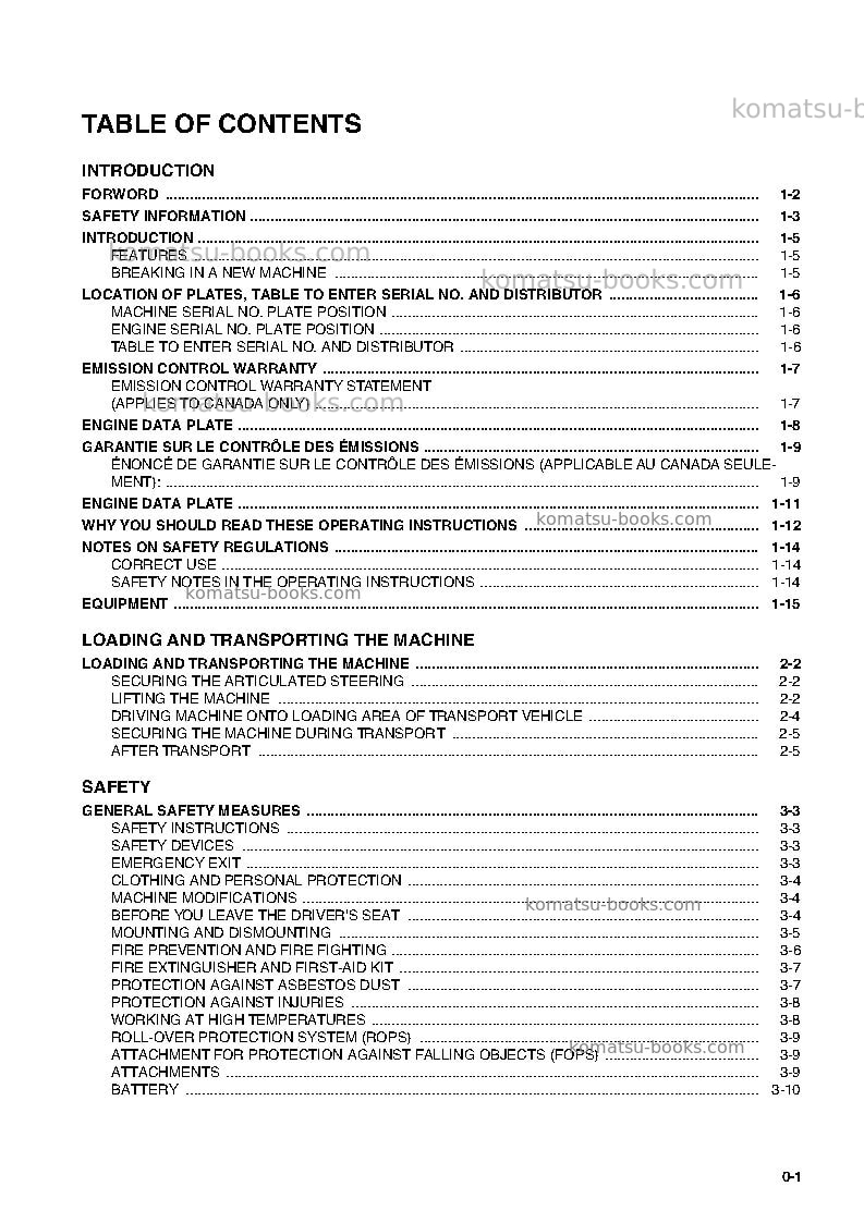 Komatsu wa75-3deu Operation manual cover Page 5 Komatsu wa75-3deu Operation manual cover Page 5
