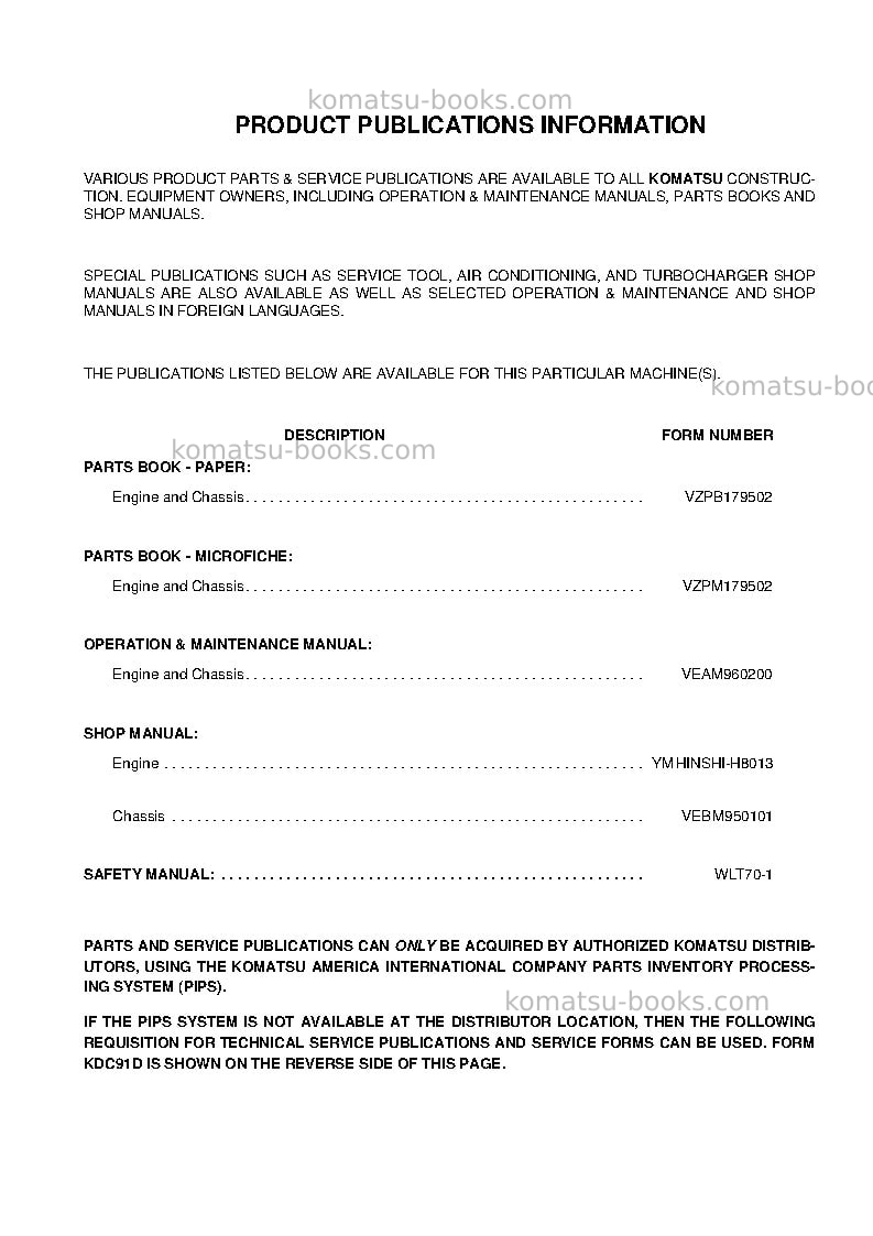 Komatsu wa85-3deu Operation manual cover Page 5 Komatsu wa85-3deu Operation manual cover Page 5