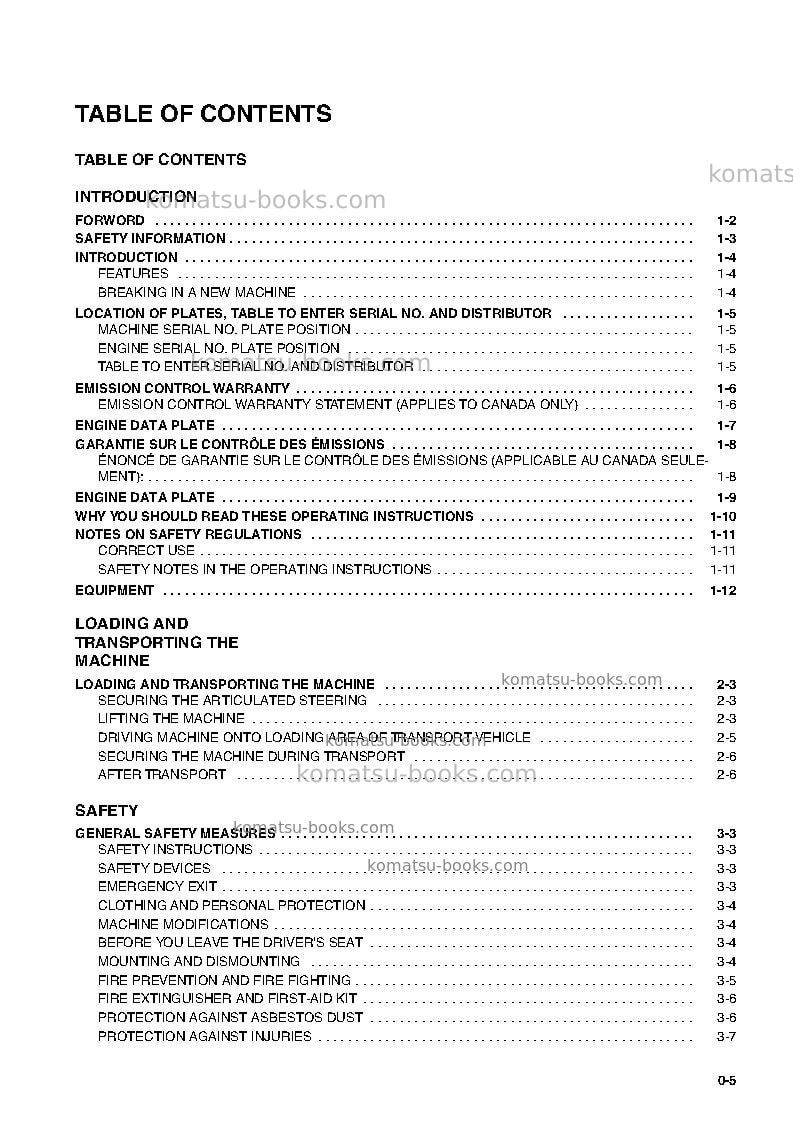Komatsu wa85-3deu Operation manual cover Page 5 Komatsu wa85-3deu Operation manual cover Page 5