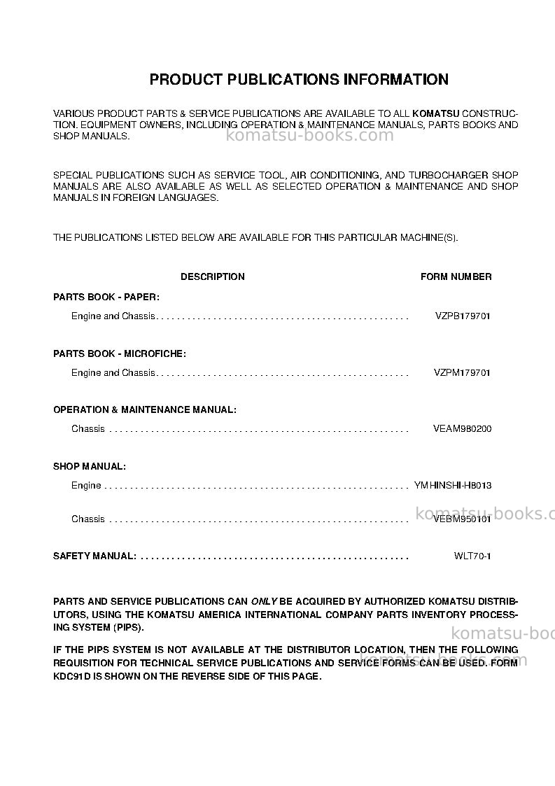 Komatsu wa95-3deu-30km options Operation manual cover Page 5 Komatsu wa95-3deu-30km options Operation manual cover Page 5