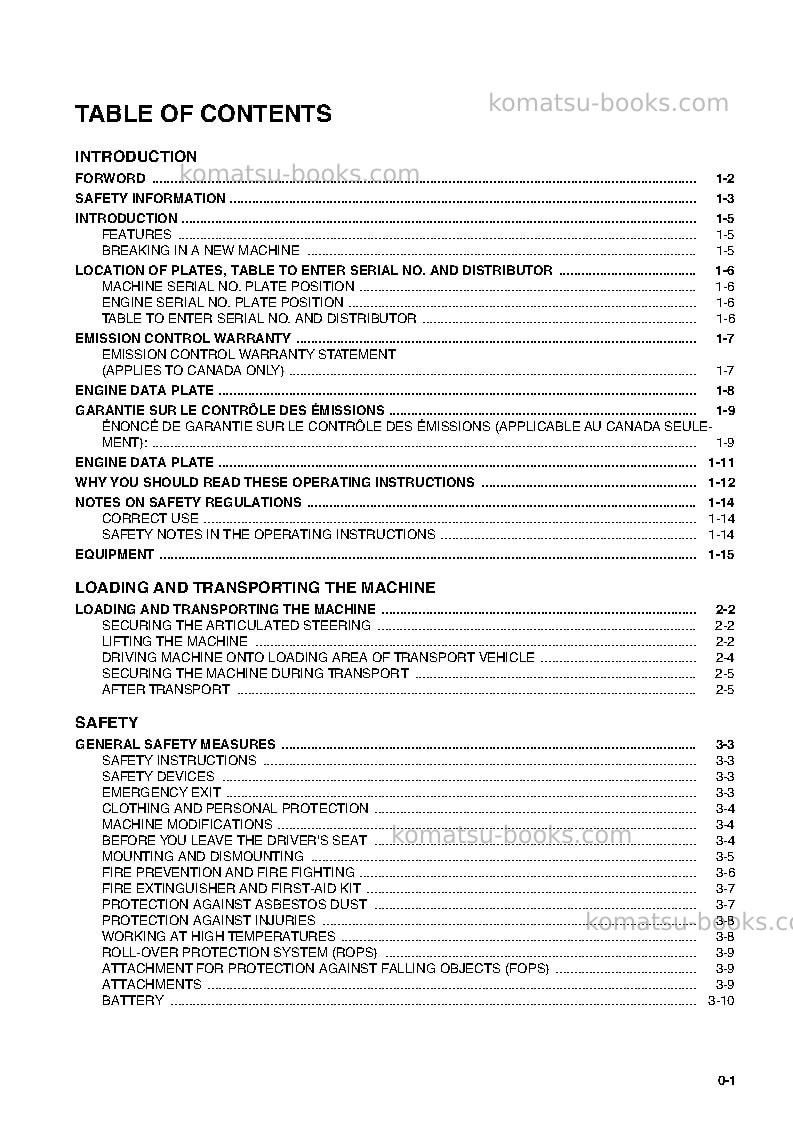 Komatsu wa95-3deu-30km options Operation manual cover Page 5 Komatsu wa95-3deu-30km options Operation manual cover Page 5