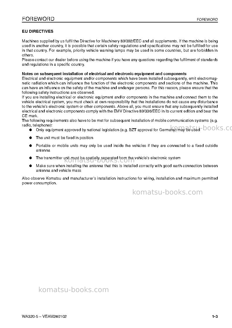 Komatsu wa320-5deu-h Operation manual cover Page 5