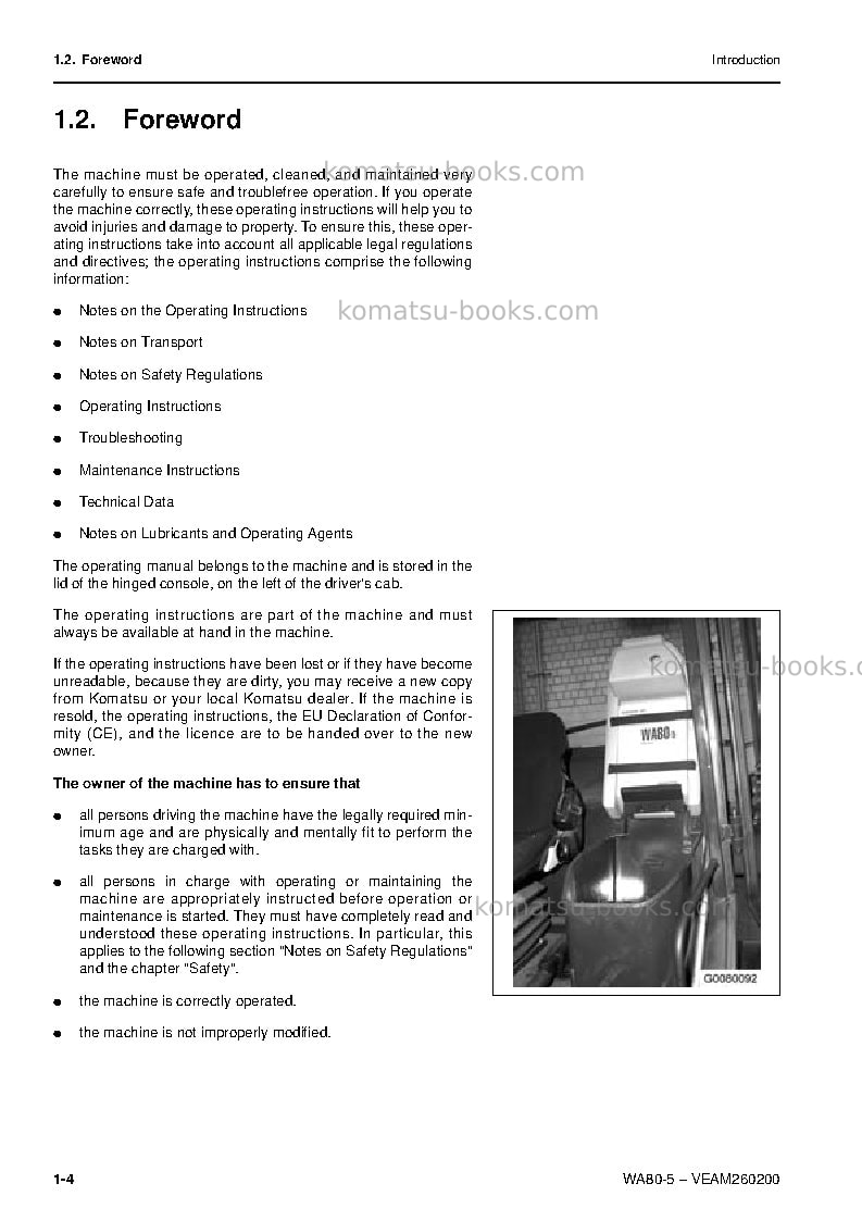 Komatsu wa80-5deu Operation manual cover Page 5 Komatsu wa80-5deu Operation manual cover Page 5