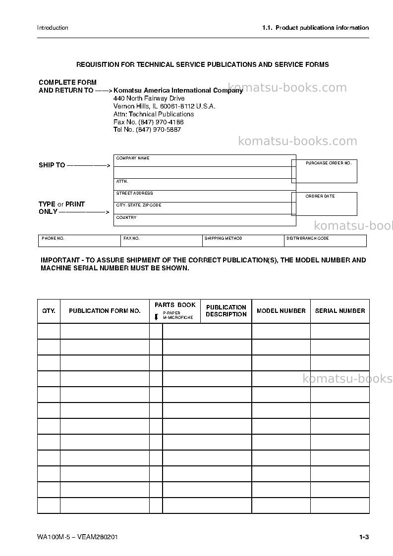 Komatsu wa100m-5deu Operation manual cover Page 5 Komatsu wa100m-5deu Operation manual cover Page 5
