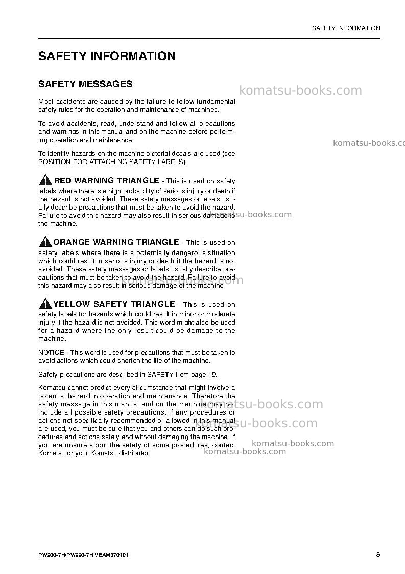 Komatsu pw200-7deu Operation manual cover Page 5 Komatsu pw200-7deu Operation manual cover Page 5