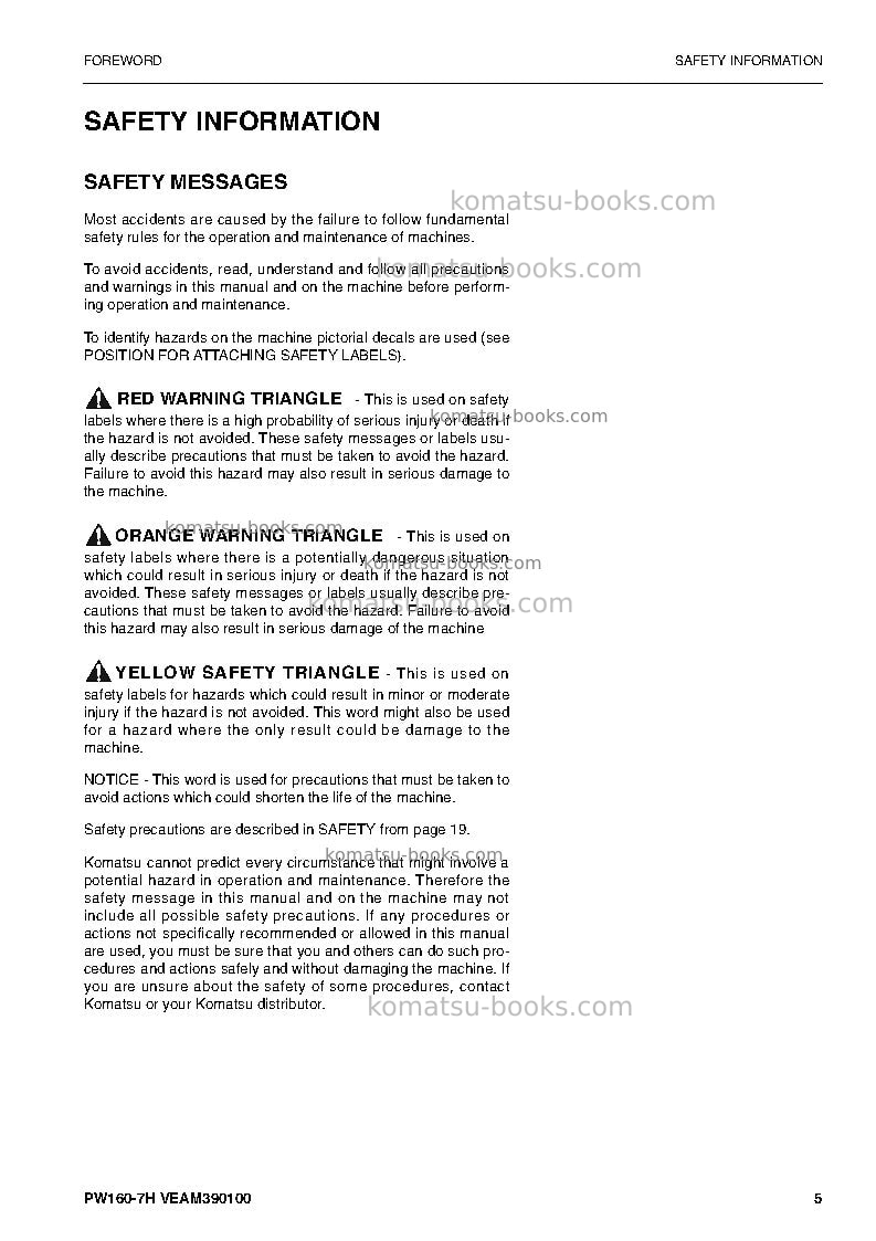 Komatsu pw160-7deu Operation manual cover Page 5 Komatsu pw160-7deu Operation manual cover Page 5