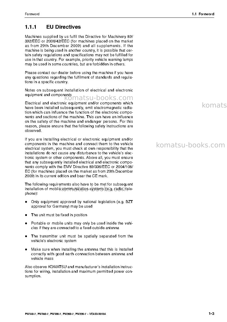 Komatsu pw200-7deu-tier 3 Operation manual cover Page 5 Komatsu pw200-7deu-tier 3 Operation manual cover Page 5
