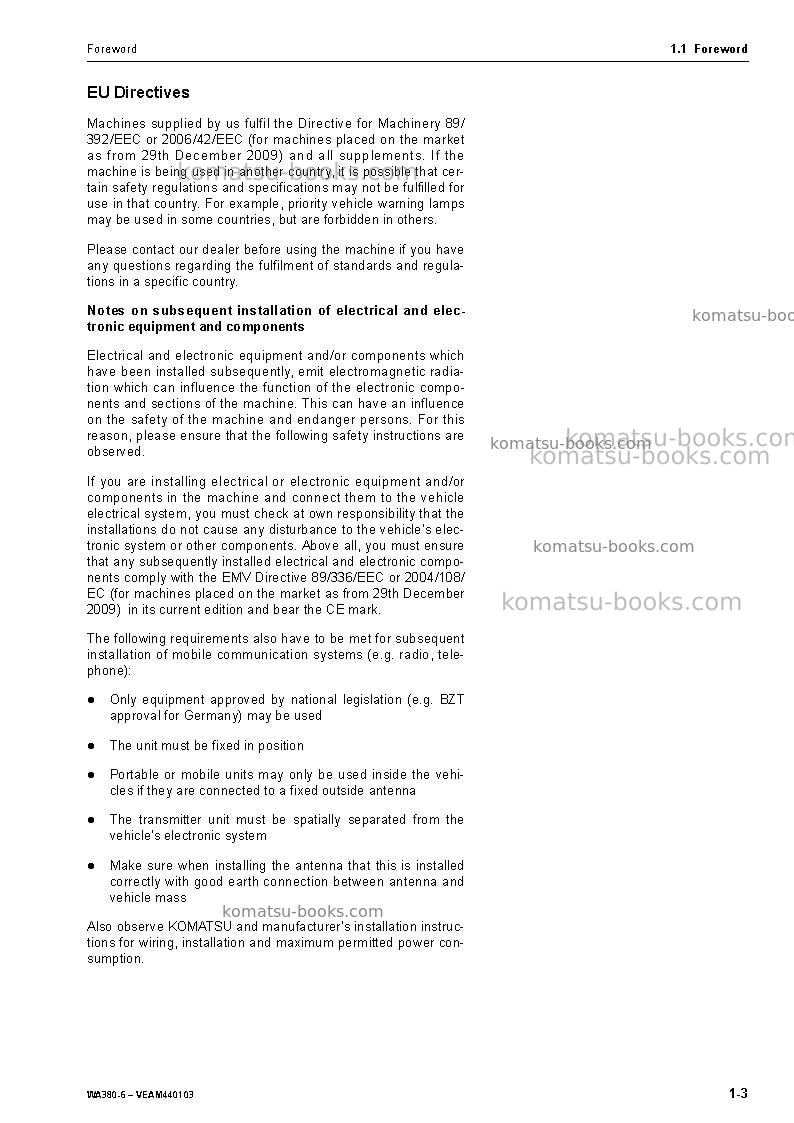 Komatsu wa380-6deu Operation manual cover Page 5