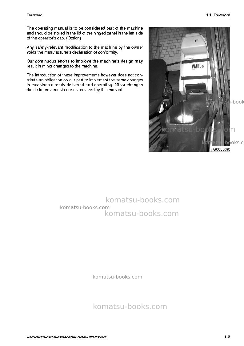 Komatsu wa100m-6deu Operation manual cover Page 5 Komatsu wa100m-6deu Operation manual cover Page 5