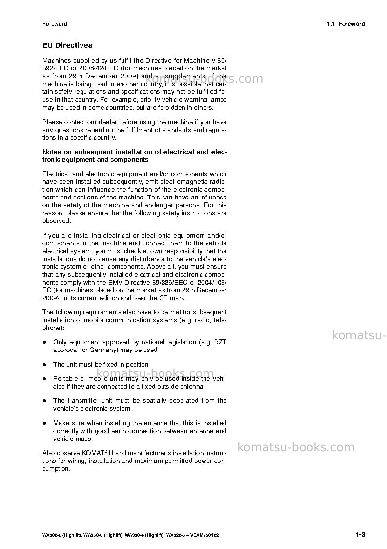 Komatsu wa320-6deu Operation manual cover Page 5 Komatsu wa320-6deu Operation manual cover Page 5