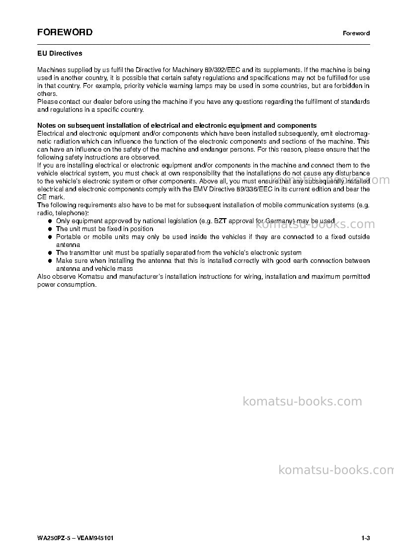 Komatsu wa250pz-5deu Operation manual cover Page 5