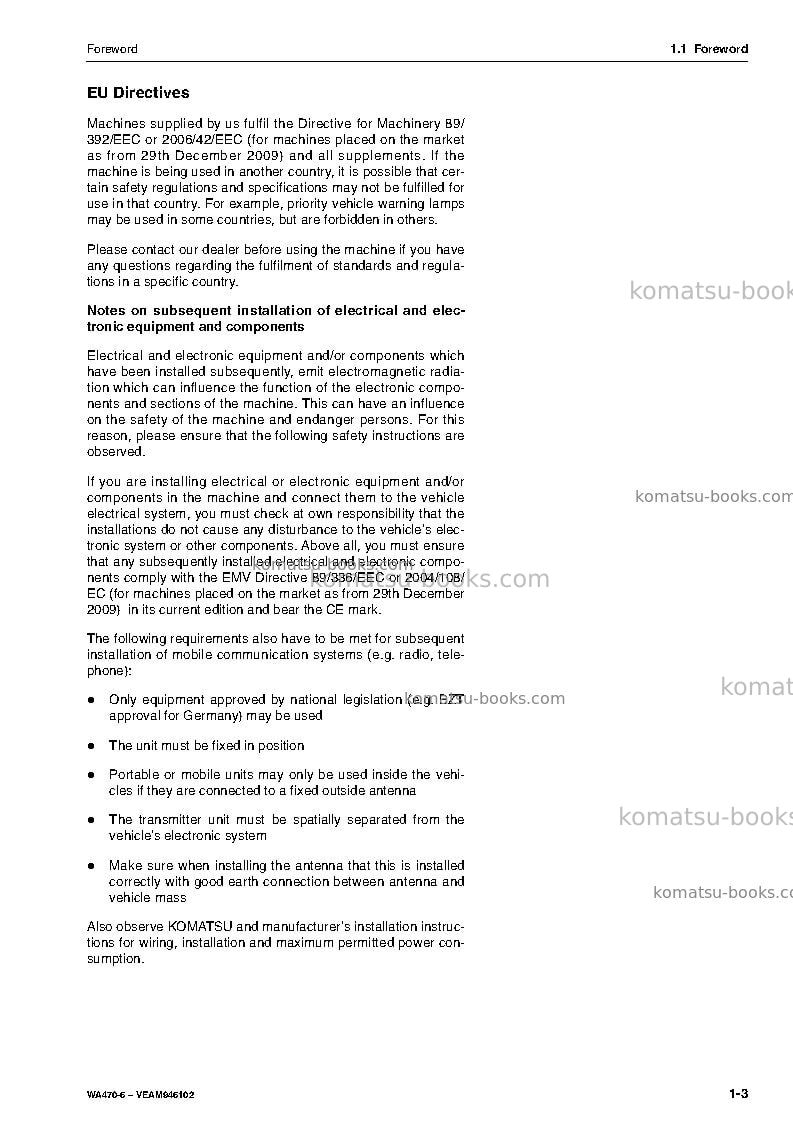 Komatsu wa470-6deu Operation manual cover Page 5