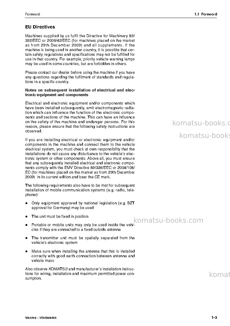 Komatsu wa470-6deu Operation manual cover Page 5 Komatsu wa470-6deu Operation manual cover Page 5