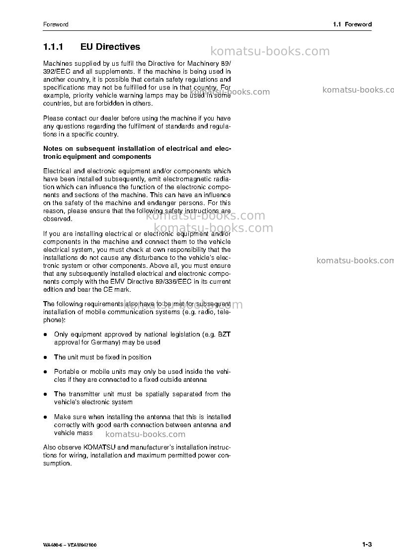 Komatsu wa480-6deu Operation manual cover Page 5 Komatsu wa480-6deu Operation manual cover Page 5