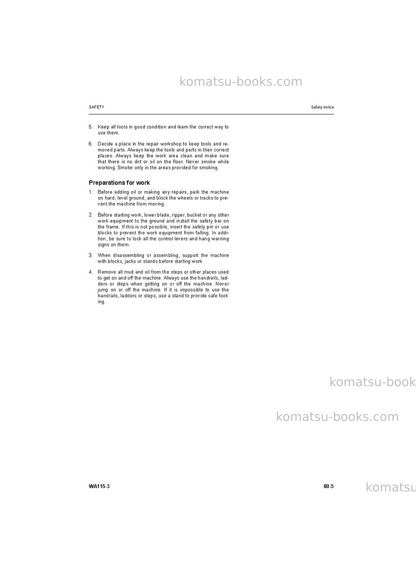 Komatsu wa115-3deu Repair & maintenance cover Page 5 Komatsu wa115-3deu Repair & maintenance cover Page 5