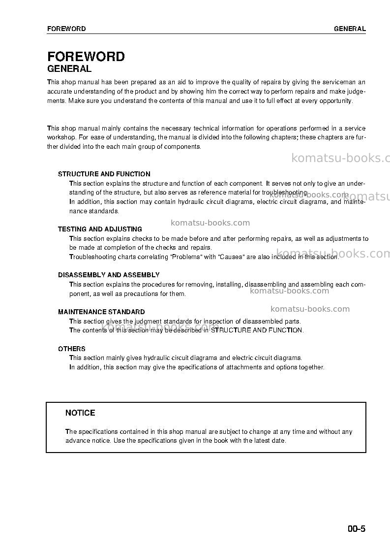 Komatsu wa400-5deu-h Repair & maintenance cover Page 5